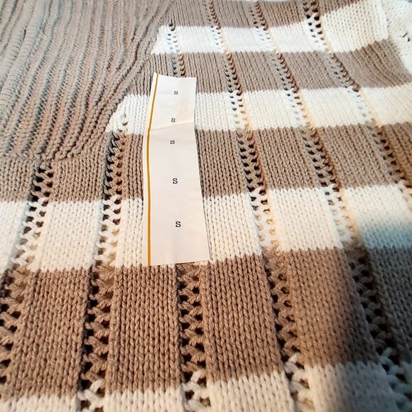 Plaid Mock Neck Sweater By A New Day In Taupe & Cream Acrylic/Cotton Blend Siz S - Picture 8 of 12